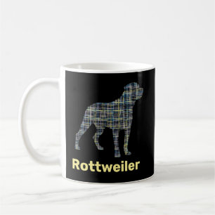 Rottweiler Dog Silhouette Yellow & Blue Grid Koffiemok