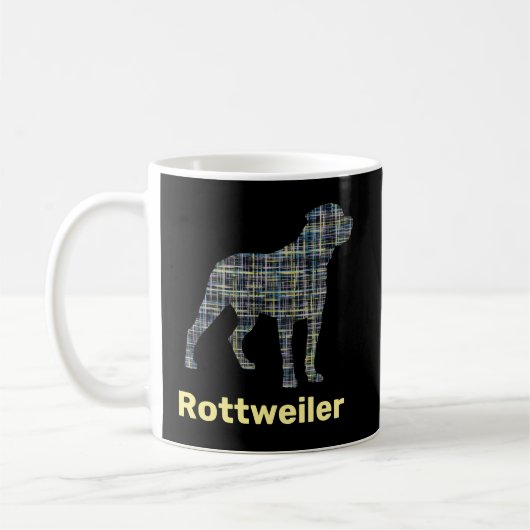 Rottweiler Dog Silhouette Yellow & Blue Grid Koffiemok (Links)