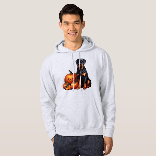 Rottweiler Dog Sitting beroemd gemaakt door Hallow Hoodie (Voorkant volledig)