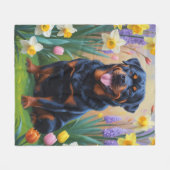 Rottweiler Dog Spring Flowers Painting Fleece Deken (Voorkant (Horizontaal))
