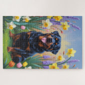 Rottweiler Dog Spring Flowers Painting Legpuzzel (Horizontaal)