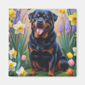 Rottweiler Dog Spring Flowers Painting Magneet (Voorkant)