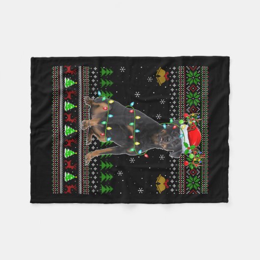 Rottweiler Dog Ugly Christmas Sweaters Holiday San Fleece Deken (Voorkant (Horizontaal))