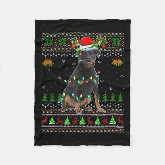 Rottweiler Dog Ugly Christmas Sweaters Holiday San Fleece Deken (Voorkant)