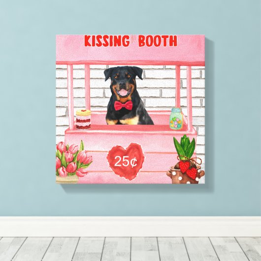 Rottweiler Dog Valentijnsdag Kissing Booth Canvas Afdruk (Insitu (Houten vloer))