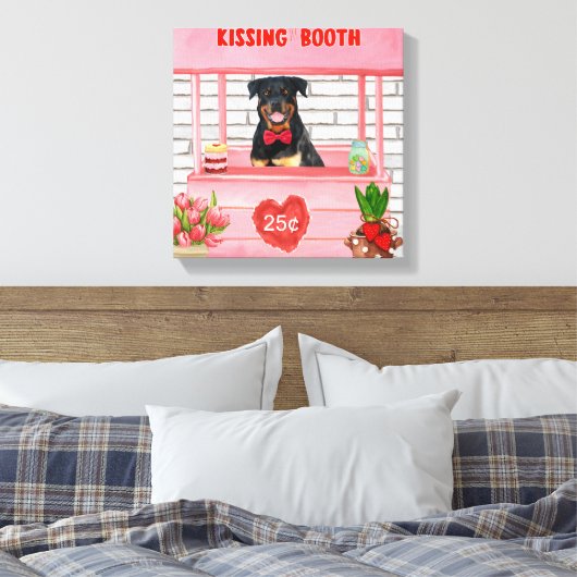 Rottweiler Dog Valentijnsdag Kissing Booth Canvas Afdruk (Insitu (Slaapkamer))