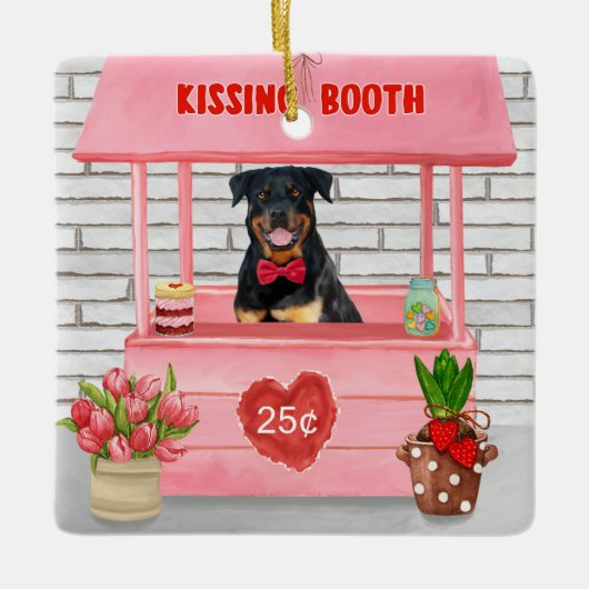 Rottweiler Dog Valentijnsdag Kissing Booth Keramisch Ornament (Voorkant)