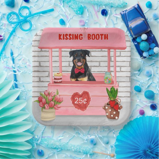 Rottweiler Dog Valentijnsdag Kissing Booth Papieren Bordje (Feest)