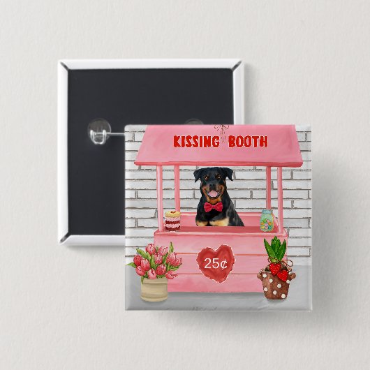 Rottweiler Dog Valentijnsdag Kissing Booth Vierkante Button 5,1 Cm (Voorkant /achterkant)