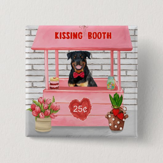 Rottweiler Dog Valentijnsdag Kissing Booth Vierkante Button 5,1 Cm (Voorkant)