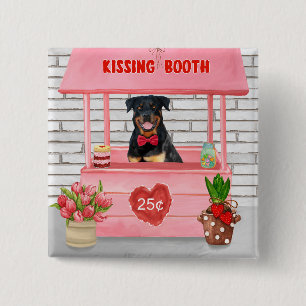 Rottweiler Dog Valentijnsdag Kissing Booth Vierkante Button 5,1 Cm