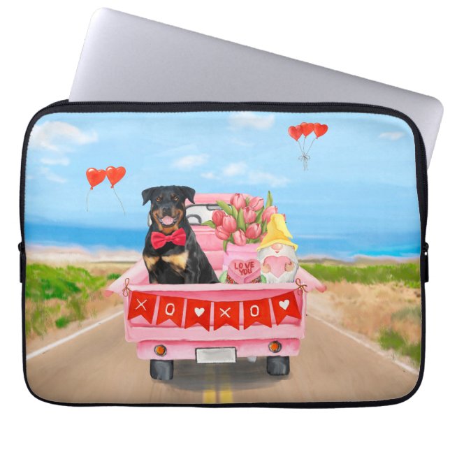 Rottweiler Dog Valentijnsdag Truck Hearts Laptop Sleeve (Voorkant)