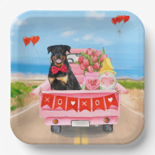Rottweiler Dog Valentijnsdag Truck Hearts Papieren Bordje