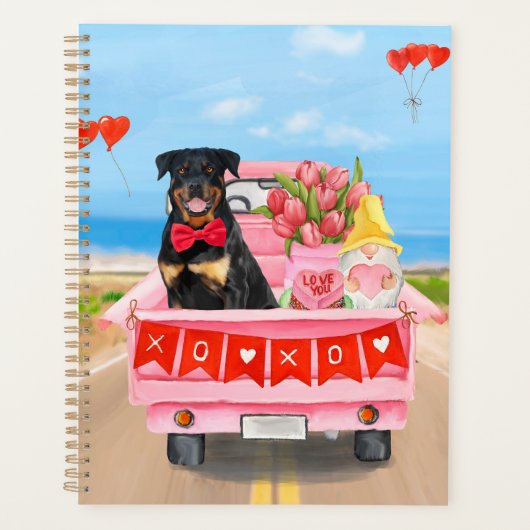 Rottweiler Dog Valentijnsdag Truck Hearts Planner (Voorkant)