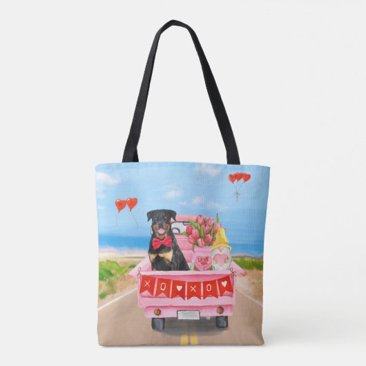 Rottweiler Dog Valentijnsdag Truck Hearts Tote Bag (Achterkant)