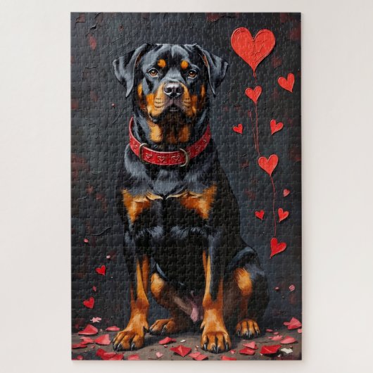 Rottweiler Dog Valentine's Day Heart Collar Art Legpuzzel (Verticaal)