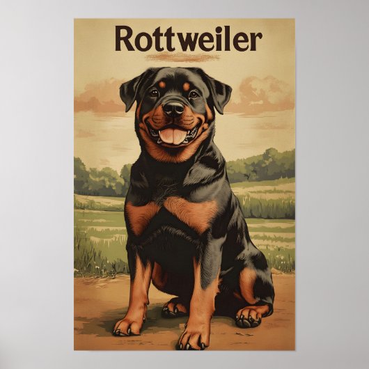 Rottweiler Dog Vintage Art Poster (Voorkant)