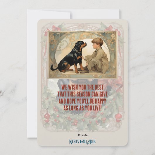 Rottweiler Dog Vintage Kerst Kaart (Achterkant)