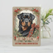 Rottweiler Dog Vintage Kerst Kaart (Staand voorkant)
