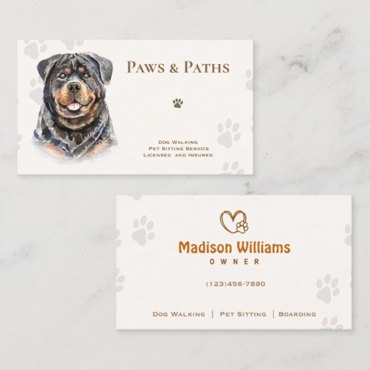 Rottweiler Dog Walker Pet Sitting Visitekaartje (Voorkant / Achterkant)