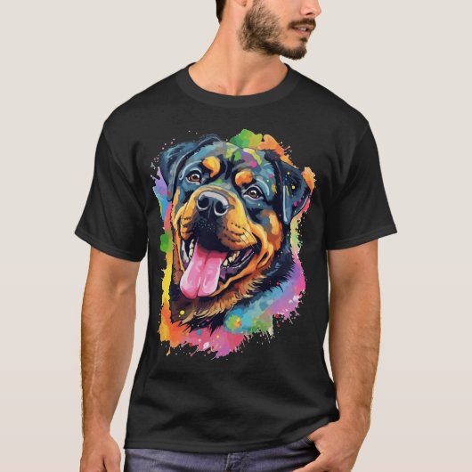 Rottweiler Dog Waterverf Art T-shirt (Voorkant)
