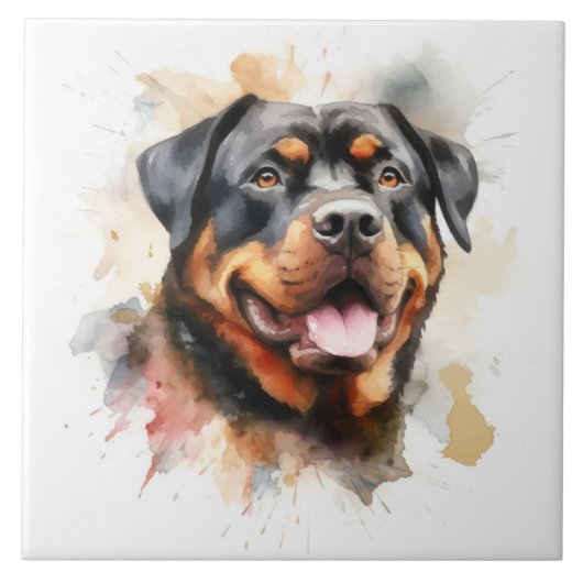 Rottweiler, Dog, waterverf Tegeltje (Voorkant)