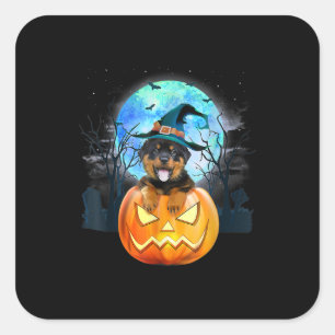 rottweiler dog witch hat halloween pumpkin gift vierkante sticker