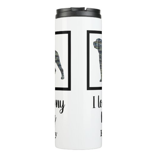 Rottweiler Dog Yellow & Blue Grid Silhouette Thermosbeker (Achterkant)