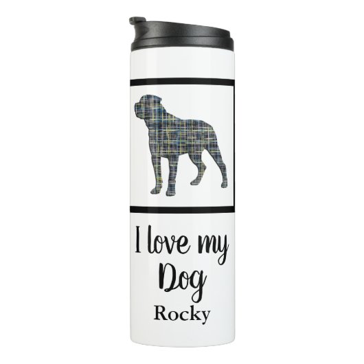 Rottweiler Dog Yellow & Blue Grid Silhouette Thermosbeker (Geroteerd rechts)