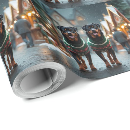Rottweiler Dogs Christmas Snow Holiday Cadeaupapier (Rol Hoek)