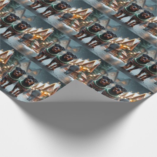 Rottweiler Dogs Christmas Snow Holiday Cadeaupapier (Hoek)
