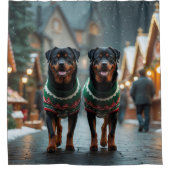 Rottweiler Dogs Christmas Snow Holiday Douchegordijn (Voorkant)