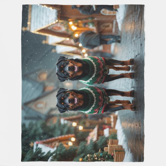 Rottweiler Dogs Christmas Snow Holiday  Fleece Deken (Voorkant)