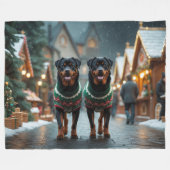 Rottweiler Dogs Christmas Snow Holiday Fleece Deken (Voorkant (Horizontaal))