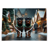 Rottweiler Dogs Christmas Snow Holiday Groot Cadeauzakje (Voorkant)