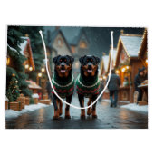 Rottweiler Dogs Christmas Snow Holiday Groot Cadeauzakje (Achterkant)