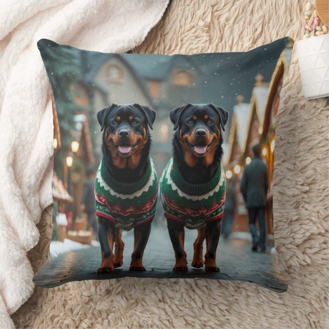 Rottweiler Dogs Christmas Snow Holiday Kussen (Deken)