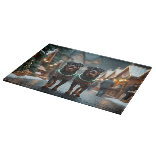 Rottweiler Dogs Christmas Snow Holiday Snijplank (Hoek)
