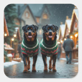 Rottweiler Dogs Christmas Snow Holiday Vierkante Sticker (Voorkant)