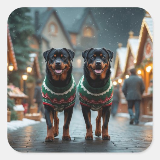 Rottweiler Dogs Christmas Snow Holiday Vierkante Sticker (Voorkant)