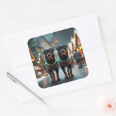 Rottweiler Dogs Christmas Snow Holiday Vierkante Sticker (Envelop)