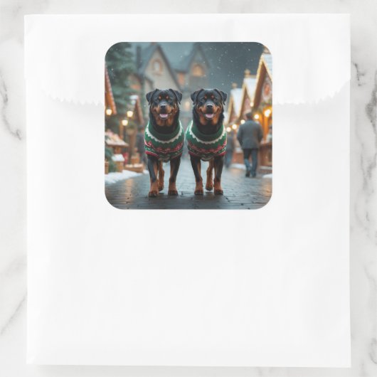 Rottweiler Dogs Christmas Snow Holiday Vierkante Sticker (Tas)