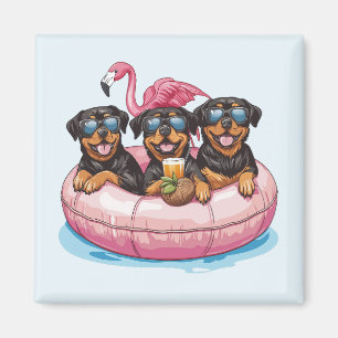 Rottweiler Dogs Flamingo Zomer Zwembad Tube Magneet