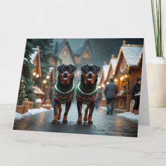 Rottweiler Dogs Kerst Sneeuw Vakantie Kaart (Voorkant)