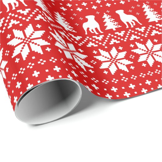 Rottweiler Dogs Kerstfeestdag Pattern Red Xmas Cadeaupapier (Rol Hoek)