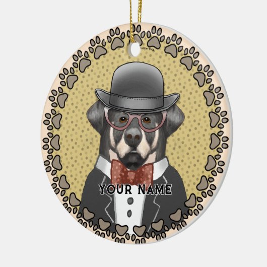 Rottweiler draagt bril keramisch ornament (Links)