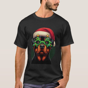 Rottweiler draagt kerstboombril Mannen vrouwen T-shirt