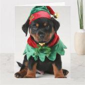 Rottweiler Elf Puppy Kerst Kaart (Voorkant)