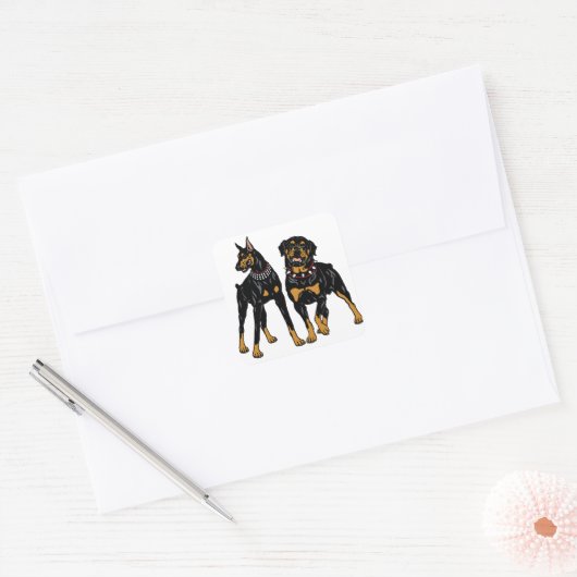rottweiler en doberman vierkante sticker (Envelop)