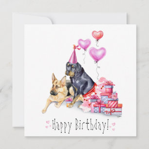 Rottweiler en German Shepard Birthday Card - Squar Feestdagenkaart
